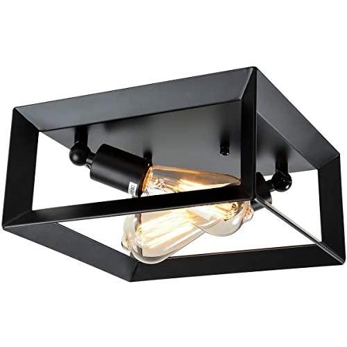 HMVPL 2-Lights Farmhouse Close to Ceiling Light, Black Semi Flush Mount Lighting Fixture Industrial Ceiling Lamp for Kitchen Island Dining Room Foyer Hallway Entry Bedroom