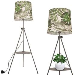 Modern Industrial Leaves Lampshade Tripod Floor Lamp with Shelves- Modern Mid Century Design Standing Light with Metal Legs - Adjustable Height Reading Light for Living Room Bedside Office