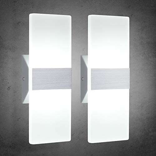 TRLIFE Modern Wall Sconces, Set of 2 LED Wall Sconces 12W 6000K Cool White Wall Sconce Lighting for Hallway Bedroom Bathroom Porch Living Room Basement Stairway Hotel(12W)