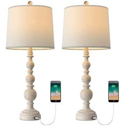 OYEARS USB Table Lamp Set 2 for Living Room Resin 27 3/4'' H Retro Table Lamp for Bedroom Vintage Table Lamp Bedside Traditional Rustic Table lamp