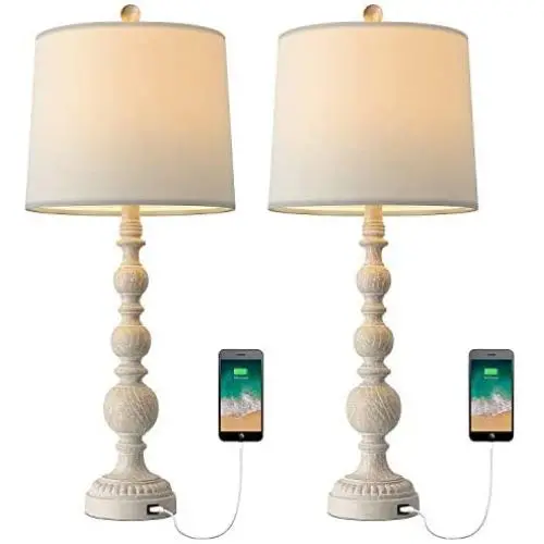 OYEARS USB Table Lamp Set 2 for Living Room Resin 27 3/4'' H Retro Table Lamp for Bedroom Vintage Table Lamp Bedside Traditional Rustic Table lamp
