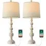 OYEARS USB Table Lamp Set 2 for Living Room Resin 27 3/4'' H Retro Table Lamp for Bedroom Vintage Table Lamp Bedside Traditional Rustic Table lamp