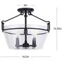 NALATI 4-Light Industrial Metal Chandelier with Clear Glass Bowl Shade Semi Flush Mount Ceiling Lighting Matte Black