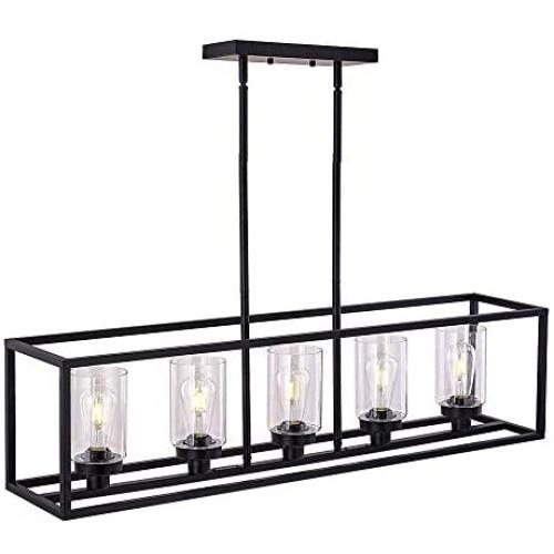 XILICON Black Linear Chandeliers for Dining Rooms,Kitchen Island Farmhouse Lighting Fixture Industrial Rustic Ceiling Hanging 5 Light Modern Pendant Light with Glass Shade XILICON Black Linear Chandeliers for Dining Rooms,Kitchen Island Farmhouse Lighting Fixture Industrial Rustic Ceiling Hanging 5 Light Modern Pendant Light with Glass Shade