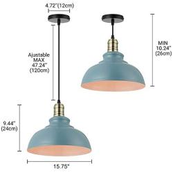 KWOKING Lighting Industrial Barn Pendant Light Chandelier Hanging Lamp 15.75'' Wide Metal Ceiling Fixture for Kitchen Restaurant Dining Room in Pale Blue