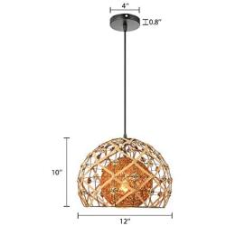 KWOKING Lighting Modern Weave Wicker Hanging Lamp Globe Pendant Light Natural Hemp Ball Rattan Chandelier Light Fixture for Hallway Dining Room - Style A