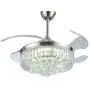 Modern Dimmable Fandelier Crystal Ceiling Fan with Lights and Remote Invisible Retractable Chandelier Fan Light LED Lighting-Polished Chrome 42'' (Crystal2)