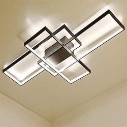 Modern LED Ceiling Lights Living Room Dining Room Ceiling Lighting Fixtures 3000-6500K Hanging Lamp Dimmable Remote Acrylic Rectangle Chandeliers Hotel Kitchen Bedroom Pendant Light,Black/90cm/50w