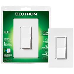 Lutron Diva LED+ Dimmer for Dimmable LED, Halogen and Incandescent Bulbs with Wallplate | Single-Pole or 3-Way | DVWCL-153PH-WH | White