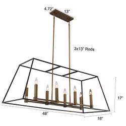 48'' Wide 8-Light Bronze Linear Chandelier Open Frame Industrial Style Rectangular Ceiling Lamp Dining Room