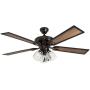 Prominence Home 40278-01 Glenmont Rustic Ceiling Fan with Barnwood Blades, LED Edison Bulbs, 3 Seeded Glass Fixtures, 52 Inches, 5 Blade, Oil-Rubbed Bronze