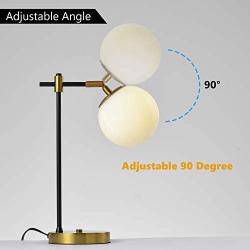 Loclgpm Brass Gold Globe Table Lamp, Mdoern Night Light with Adjustable White Globe Glass and Metal Base, Decorative Nightstand Desk Lamp for Living Room, Bedside, Bedroom, Office, Home Decor