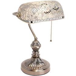 Marrakech Mosaic Lamp Traditional Antique Brass Bankers Table Lamp Vintage Tiffany Style Turkish Mosaic Glass Desk Lamp for Living Room Bedroom (White)