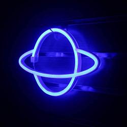 Wanxing Planet Neon Signs Led Neon Wall Sign Blue Neon Lights Hanging Neon Light for Bedroom Kids Room Hotel Shop Restaurant Game Office Wall Art Decoration Sign Party Supply Gift(Blue)