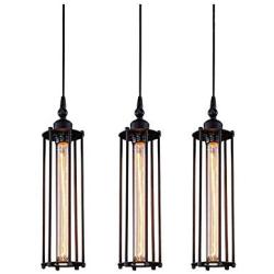 PIHAPPY Industrial Metal Pendant Light Fixture, Rustic Hanging Ceiling Lights, Vintage Cage Lighting for Kitchen Island Dining Room Farmhouse 3 Pack Without BLUBS (Bronze)