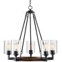 Garamond Bronze Wood Wagon Wheel Chandelier 26 3/4'' Wide Rustic Farmhouse Clear Glass 5-Light Fixture for Dining Room House Foyer Kitchen Island Entryway Bedroom Living Room - Franklin Iron Works