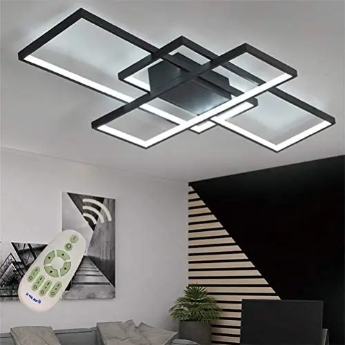 LED Modern Ceiling Light Flush Mount Square Living Room Lamp Dimmable with Remote Control Acrylic-Shade Chandelier Pendant Lighting for Dining Room Bedroom Bathroom Kitchen Fixture (Black)