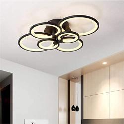 L.T LIGHTS Circle Ceiling Light Chandelier 6-Ring Led Modern Simplicity Acrylic LED Flush Mount Ceiling Lamp with Remote Control Painted Finish for Living Room Dining Room (Black)