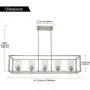 VINLUZ Indoor Linear 5 Light Kitchen Island Chandelier in Brushed Nickel Finish with Clear Glass Shade Cage Metal Frame Pendant Lighting for Living Room Bedroom