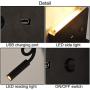 Modern LED Wall Sconce with USB Charging Port, 2 Light Sources Mount Lighting Fixture, Flexible Rotatable Elbow Reading Lamp Wall Lamps for Bedroom Living Room(Wireless, not Plug in)