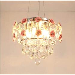 Pink Rose Crystal Chandelier, Modern Crystal Chandelier Ceiling Light Island Pendant Lighting Fixture Romantic Hanging Light for Bedroom Dining Room Living Room, Dia 19.7 Inch