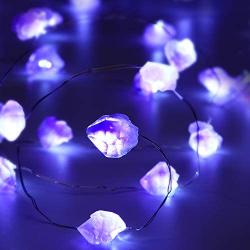 Purple Amethyst String Light 10ft 40 LEDs Crystal Stone Fluorite, Battery Powered with 12 Modes, Remote and Timer Decor for Wedding Birthday Party Holiday Festive Home Bedroom Garden