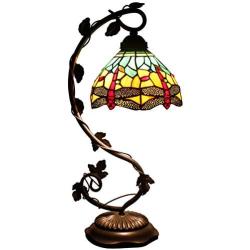 Tiffany Desk Lamp Green Yellow Stained Glass Coffee Table Reading Banker Night Light Crystal Bead Dragonfly Style Shade W8H20 Inch S009G WERFACTORY Lamps Parent Friend Lover Living Room Bedroom Gifts