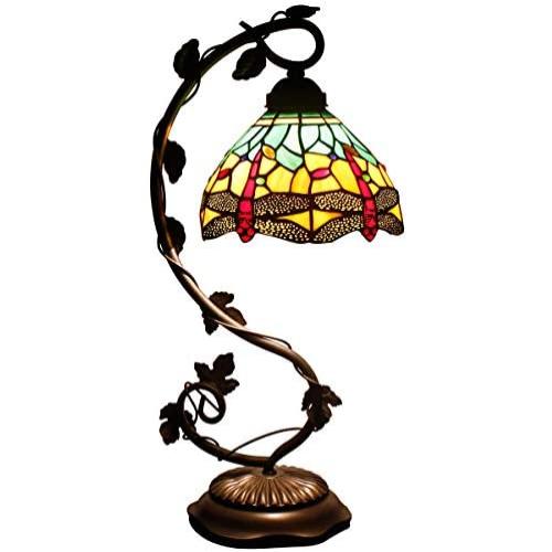 Tiffany Desk Lamp Green Yellow Stained Glass Coffee Table Reading Banker Night Light Crystal Bead Dragonfly Style Shade W8H20 Inch S009G WERFACTORY Lamps Parent Friend Lover Living Room Bedroom Gifts