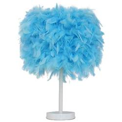 Feather Table Lamp Vintage Elegant Bedside Desk Night Light White Lampshade for Bedroom Foyer Living Reading Sitting Room Decorations