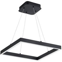 SUNMOO Modern Led Pendant Light Square Led Chandelier 1 Ring Acrylic Pendant Lighting Fixture for Bedroom Living Room Dining Room Kitchen Island 25W 6000K Not-dimmable 15.7L''15.7''W (Black)