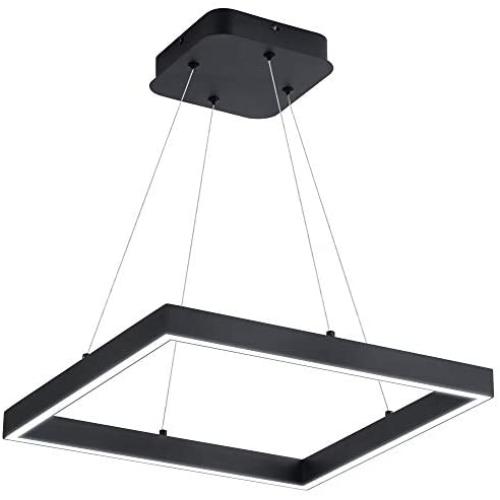 SUNMOO Modern Led Pendant Light Square Led Chandelier 1 Ring Acrylic Pendant Lighting Fixture for Bedroom Living Room Dining Room Kitchen Island 25W 6000K Not-dimmable 15.7L''15.7''W (Black)
