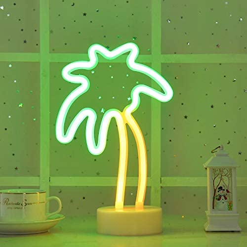 Byncceh Coconut Palm Tree neon Sign -Yellow-Green LED neon Sign，USB or 3-AA Battery-Powered neon Sign， Used for Bedroom, Home, Childrens Room Living Room Decoration (Coconut Tree)