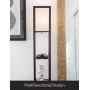 Brightech Maxwell - LED Shelf Floor Lamp - Modern Standing Light for Living Rooms and Bedrooms - Asian Wooden Frame with Open BoxDisplay Shelves - Havana Brown