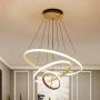 LED Chandelier - Modern LED Chandeliers Dining Table 85W 7500lm LED Dimmable Remote Control 3 Ring 30x45x60CM Hanging Lamp Living Room Ceiling Light Bedroom Height Adjustable (Gold)