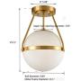 Mid Century Modern Globe Semi Flush Mount Ceiling Light Fixture,White Opal with Brass Finish,Living/Dinning Room
