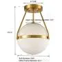 Mid Century Modern Globe Semi Flush Mount Ceiling Light Fixture,White Opal with Brass Finish,Living/Dinning Room