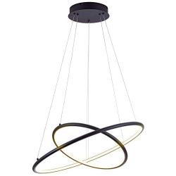 SUNMOO LED Modern Chandelier 2-Ring Led Pendant Light Circular Adjustable Chandelier Hanging Lighting for Dining Room Kitchen Living Room Bedroom 3000K Warm Light 55w (Black)