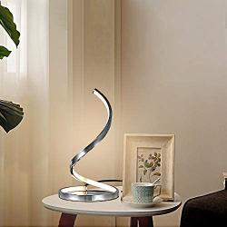 Modern Dimmable LED Table Lamp, 7W Touch Control Contemporary Spiral Chrome Finish Desk Lamp, Curved Bedside Nightstand Lamp for Bedroom Study Living Room Office