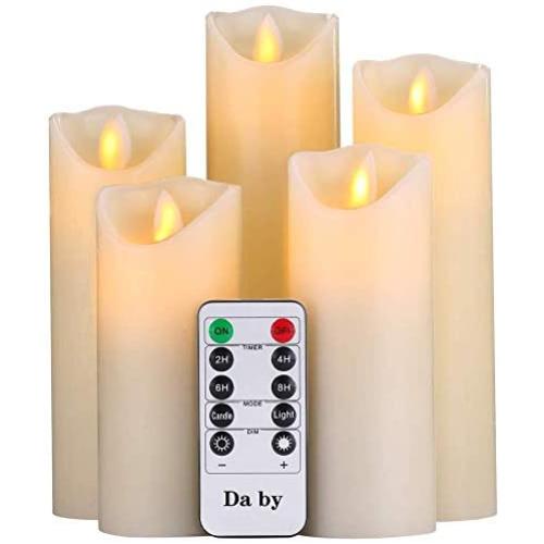 Da by Flameless Candles Led Candles Pack of 5 (H 4'' 5'' 6'' 7'' 8'' x D 2.2'') Ivory Real Wax Battery Candles with Remote Candles.[Energy Efficiency Class A]