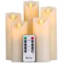 Da by Flameless Candles Led Candles Pack of 5 (H 4'' 5'' 6'' 7'' 8'' x D 2.2'') Ivory Real Wax Battery Candles with Remote Candles.[Energy Efficiency Class A]