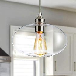 LANROS Modern Chic 1-Light Glass Pendant Lighting Mini Oval Glass Pendant Ceiling Light Fixture for Kitchen Island Bedroom Bathroom Brushed Nickel