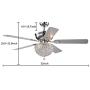 52'' Crystal Ceiling Fan Light Remote Control Silent Retractable Ceiling Fan for Living Room, Dining Room, Indoor, Farmhouse, Restaurants, Galleries, Exhibition Room, Hotel, Coffee Shop