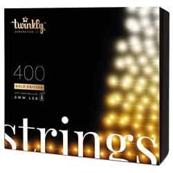 Twinkly - TWS400GOP Gold Edition 400 Amber and White LED String Lights - App-Controlled LED Christmas Lights with Green Cable (105ft) - IoT Enabled - Indoor/Outdoor Party Decorations