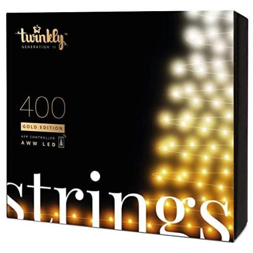 Twinkly - TWS400GOP Gold Edition 400 Amber and White LED String Lights - App-Controlled LED Christmas Lights with Green Cable (105ft) - IoT Enabled - Indoor/Outdoor Party Decorations