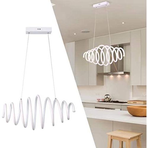 CHYING Kitchen Island Modern LED Chandeliers, Creative Spiral Retractable Full Lighting Pendant Lights 50W Cool White 6500K Ceiling Fixture Adjustable Lamp for Foyer Living Room Dining Room Bar