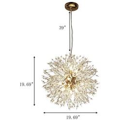 BAYCHEER Crystal Chandelier 9 Lights Modern Pendant Light Fixture 27W Firework LED Fixtures G9 LED Ceiling Pendant Lamp for Kitchen Island, Living Room,Dining Room 19.69inch in Gold