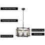 Bizinlumin Round Rustic Chandelier, Black Metal and Wood Farmhouse Drum Chandelier Lighting Industrial Cage Dining Room Foyer Pendant Light Fixture 4 Lights Edison E26 BY19002A