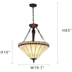 Capulina Tiffany Dining Table Lights, 3-Light Hanging Tiffany Style Lamp, 20 Inch Wide Stained Glass Dining Room Lights, Mission Style Tiffany Hanging Light, Inverted Ceiling Light for Living Room