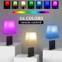 16 Colors RGB Table Lamp, Remote Control USB Table Lamp with 5 Levels Brightness, Total 80 Lights, Dimmable USB Bedside Lamp with Dual USB Ports & AC Outlet, Nightstand Lamps for Bedrooms