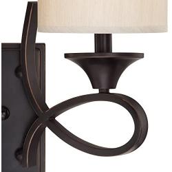 Westinghouse Lighting 6302700 Lenola Two-Light Indoor Wall Fixture, Amber Bronze Finish with Beige Fabric Shades